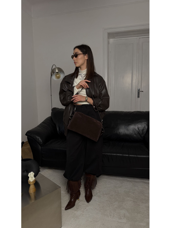 Жіноча сумка шопер 25-88 шоколадна замшева