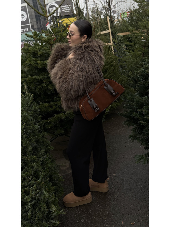 Жіноча сумка багет 25-91 шоколадна замшева