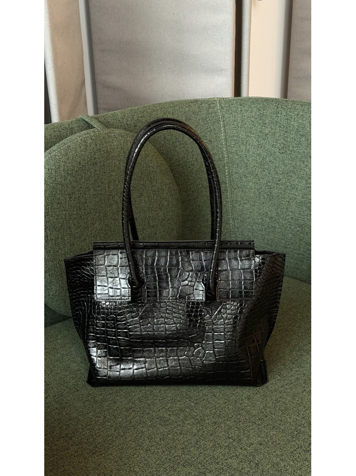 Жіноча сумка шопер 25-98 чорна кроко
