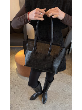 Жіноча сумка шопер 25-98 чорна кроко