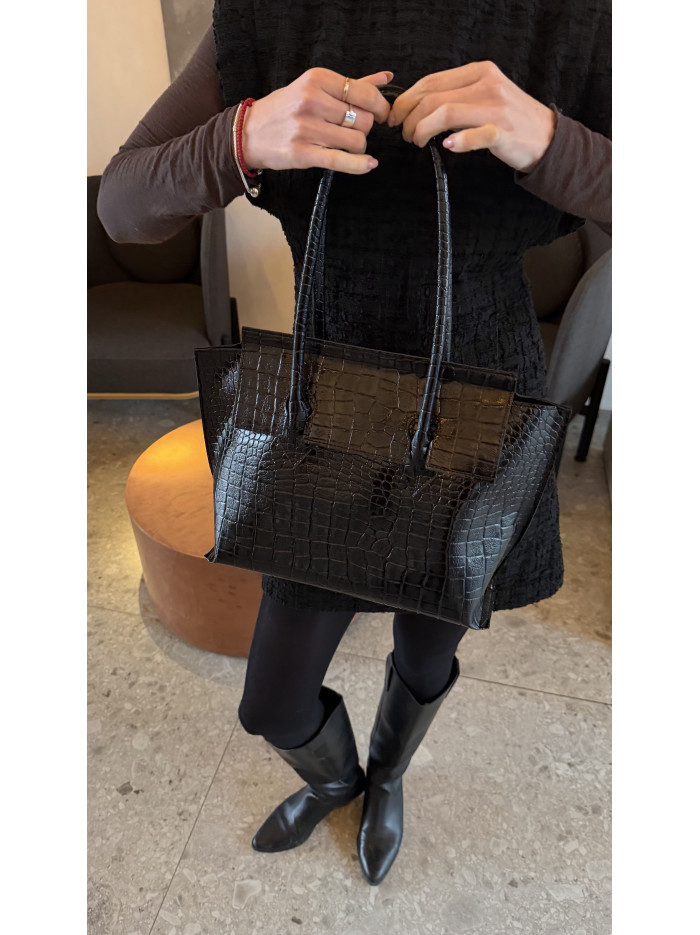 Жіноча сумка шопер 25-98 чорна кроко