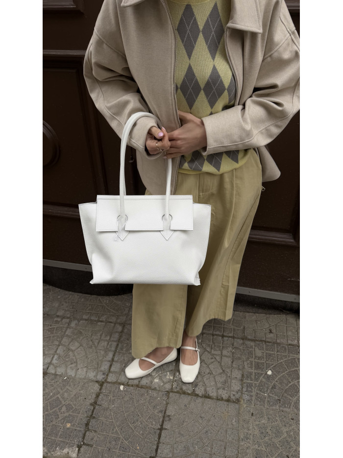 Жіноча сумка шопер 25-98 біла зерниста