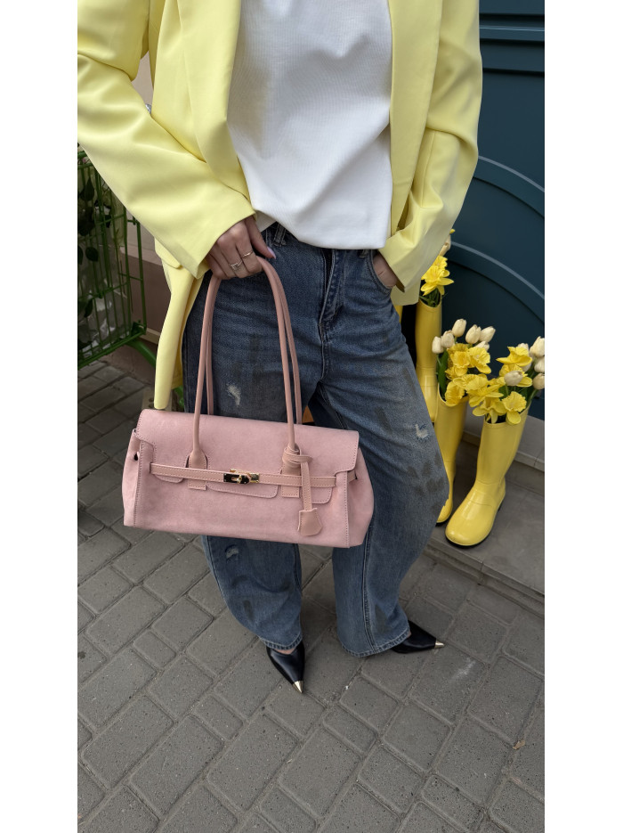 Жіноча сумка багет 26-01 пудрова замшева