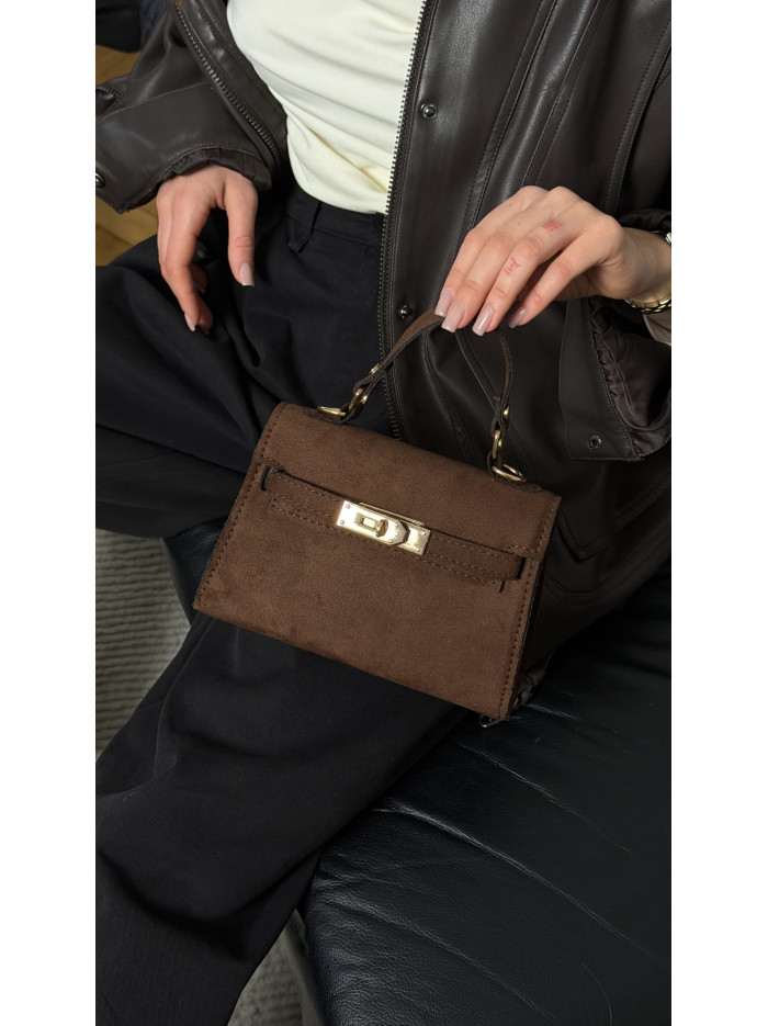 Жіноча міні сумка шоколадна замшева 26-05