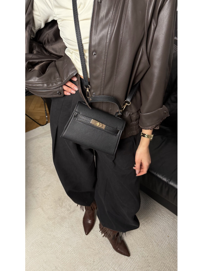 Жіноча міні сумка чорна зерниста 26-05