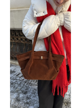 Жіноча сумка шопер 26-06 карамельна замшева