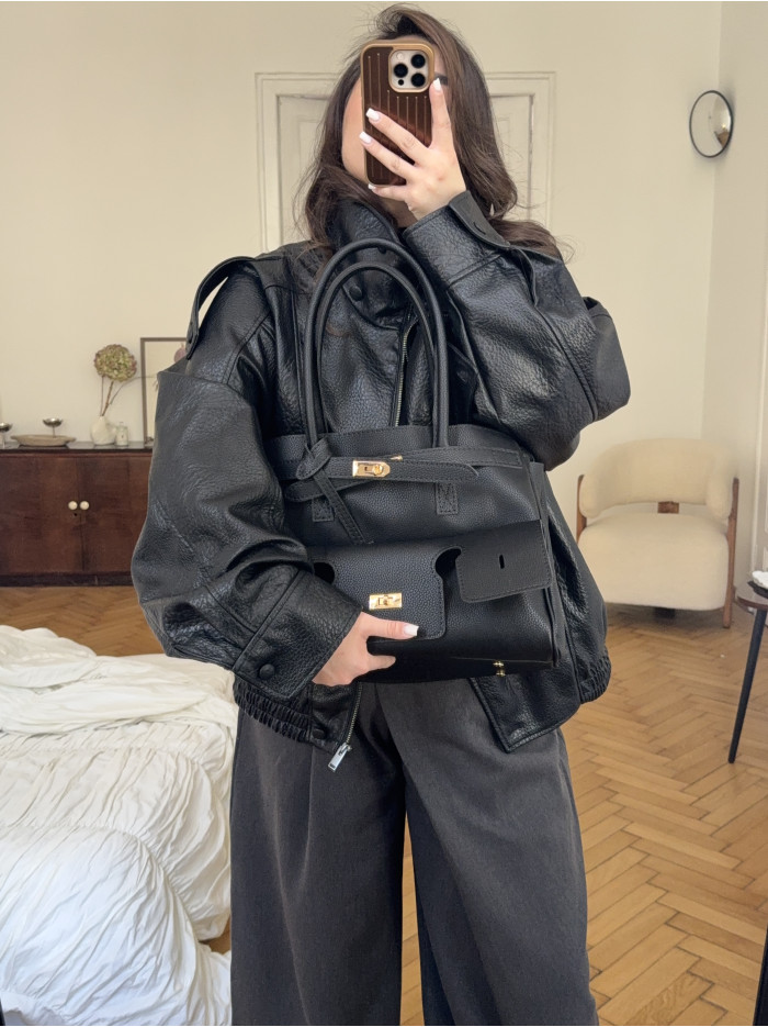 Жіноча сумка шопер 26-10 чорна зерниста