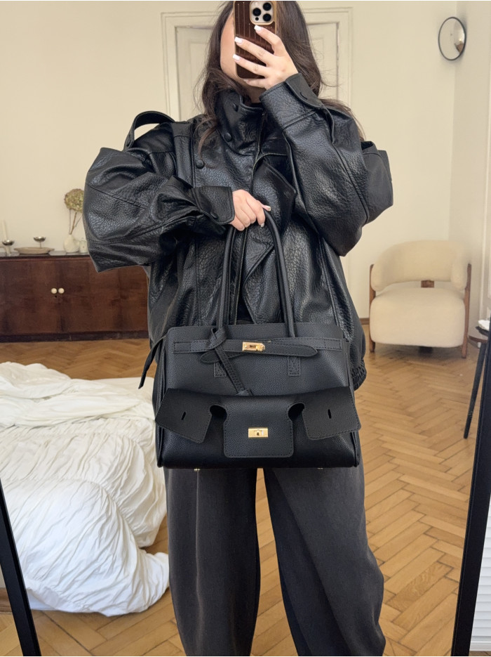 Жіноча сумка шопер 26-10 чорна зерниста