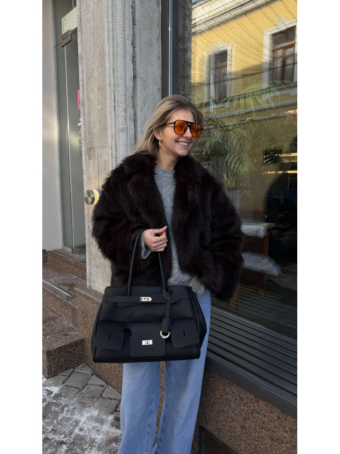 Жіноча сумка шопер 26-10 чорна зерниста