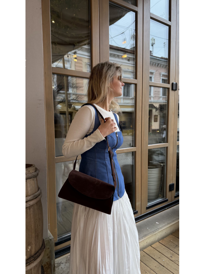 Жіноча сумка крос боді шоколадна замшева 26-12