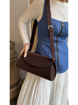 Жіноча сумка крос боді шоколадна замшева 26-12