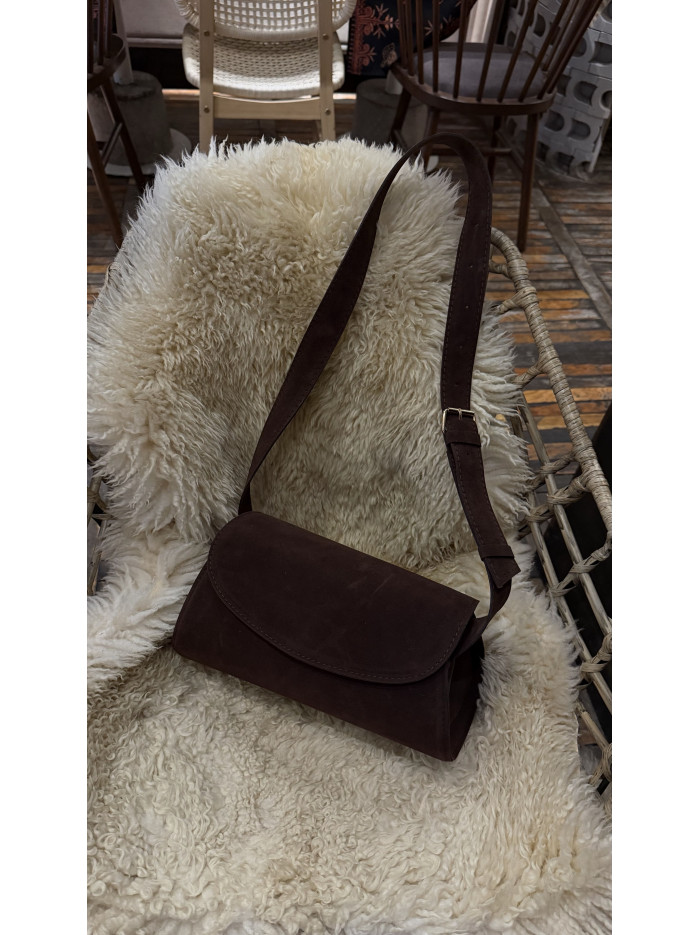 Жіноча сумка крос боді шоколадна замшева 26-12