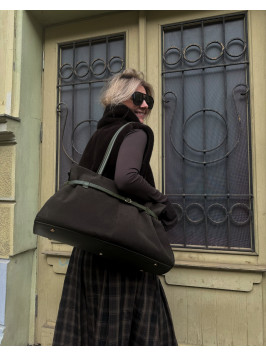 Жіноча сумка шопер 26-69 оливкова замшева